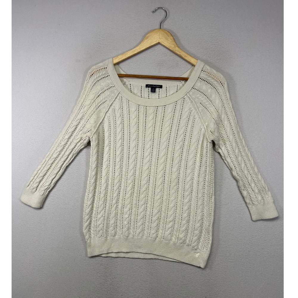 Coquette Y2K American Eagle Womens Small Ivory Cable Knit Scoop Neck Sweater